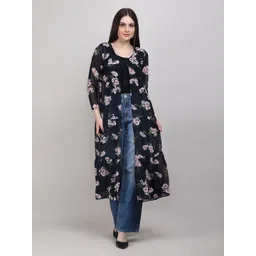 Lush&Loom Lifestyle Floral Printed Longline Tie-Up Shrug-picture-12