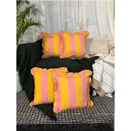 LUSHLYF Dragonfly Carnival Yellow & Pink 4 Pieces Striped Cotton Square Cushion Covers-picture-25