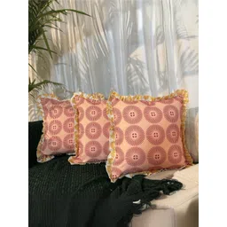 LUSHLYF Rust & Gold-Toned 3 Pieces Ethnic Motifs Pure Cotton Square Cushion Covers-picture-35