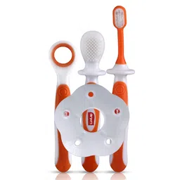 luv lap LuvLap Baby Training Toothbrush Set With Anti Choking Shield Pack of 4 - Orange-picture-12
