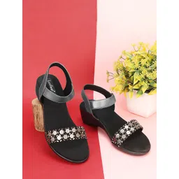 Luvfeet Women Solid Regular Wedge Heel Sandals With Western - Embellished-picture-12