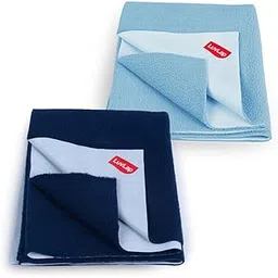 LuvLap Instadry Anti-Piling Fleece Extra Absorbent Quick Dry Sheet for baby, Baby Bed Protector, Waterproof baby sheet, Small size 50x70cm, Pack of 2, Sky Blue & Navy Blue image 1