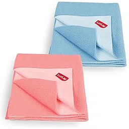 LuvLap Instadry Anti-Piling Fleece Extra Absorbent Quick Dry Sheet for baby, Baby Bed Protector, Waterproof baby sheet, Small size 50x70cm, Pack of 2, Sky Blue & Salmon Rose-picture-18