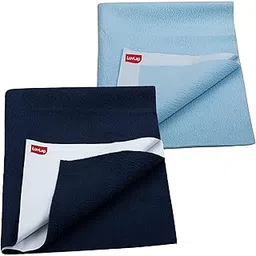 LuvLap Instadry Anti-Piling Fleece Extra Absorbent Quick Dry Sheet for baby, Baby Bed Protector, Waterproof baby sheet, Small size 70x100cm, Pack of 2, Sky Blue & Navy Blue-picture-10