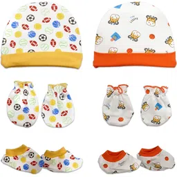 luvlap 100% Cotton Baby Caps, Mittens and Booties Combo Set for 0-6 Months -Pack of 2-picture-23