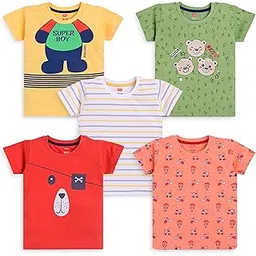 luvlap Baby Boys Regular Fit 100% Cotton Half Sleeves Boys T-Shirts Set Pack of 5-picture-37