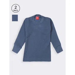 Lux Cottswool Boys Pack Of 2 Blue Solid Cotton Thermal Tops-image-40