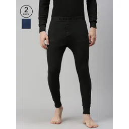 Lux Cottswool Men Black & Blue Pack Of 2 Solid Cotton Thermal Bottoms-picture-29