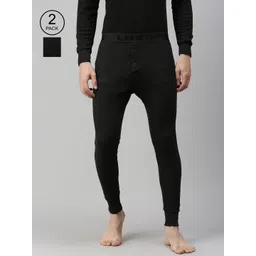 Lux Cottswool Men Pack Of 2 Black Solid Cotton Thermal Bottoms-picture-15