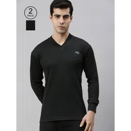 Lux Cottswool Men Pack Of 2 Black Solid Cotton Thermal Tops-picture-31