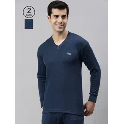 Lux Cottswool Men Pack Of 2 Blue Solid Cotton Thermal Tops-picture-31