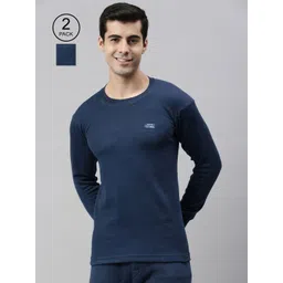 Lux Cottswool Men Pack Of 2 Blue Solid Cotton Thermal Tops-picture-41