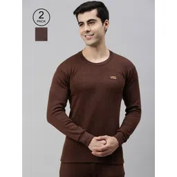 Lux Cottswool Men Pack of 2 Brown Solid Cotton Slim Fit Thermal Tops-picture-33