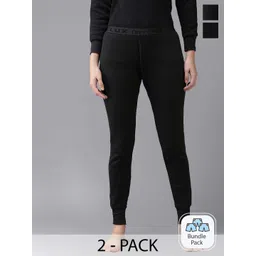 Lux Cottswool Women Black Pack Of 2 Solid Cotton Thermal Bottoms-picture-22