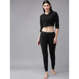 Lux Cottswool Women Black Solid Wool Thermal Set-image-8