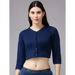 Lux Cottswool Women Blue Solid Slim-Fit Cotton Thermal Top-image-32