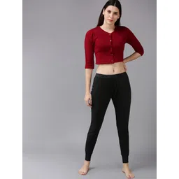 Lux Cottswool Women Maroon & Black Solid Thermal Set-image-0
