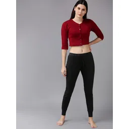Lux Cottswool Women Maroon & Black Solid Wool Thermal Set-image-42