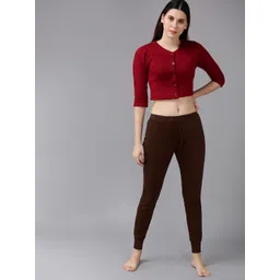 Lux Cottswool Women Maroon & Brown Solid Thermal Set-image-1