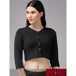 Lux Cottswool Women Pack Of 2 Black & Maroon Solid Slim-Fit Cotton Thermal Tops-image-3