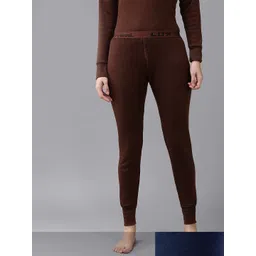 Lux Cottswool Women Pack of 2 Blue & Brown Solid Thermal Bottoms-picture-10