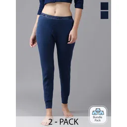 Lux Cottswool Women Pack Of 2 Blue Solid Cotton Thermal Bottoms-image-24