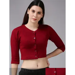 Lux Cottswool Women Pack Of 2 Maroon Solid Slim-Fit Cropped Cotton Thermal Top-image-4