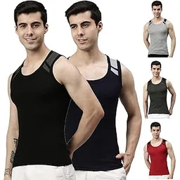 lux cozi Cotton Plain/Solid Round Neck Sleeveless Assorted Men's Gym Vest - Pack of 5 (#Xylo-888-Assorted)-picture-11