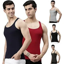 lux cozi Cotton Plain/Solid Square Neck Sleeveless Assorted Men's Gym Vest - Pack of 5 (#Xylo-777-Assorted)-picture-33