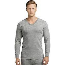 lux cozi HEATEK Grey Melange V Neck Full Sleeves Thermal Top for Men |Style 777 |Ultra Soft, Extra Warm | Pack of 1-picture-34