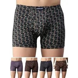 lux cozi Men's 100% Cotton Printed Inner Elastic Long Trunk | Printed Long Trunk for Men | Color and Print May Vary | Long Trunk for Men Pack of 5-picture-22