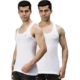 lux cozi Men's White Round Neck Sleeveless Cotton Vest (Pack of 2)-picture-25