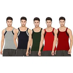 lux cozi Men's Cotton Vest Assorted Pack of 5 image 1