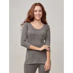 LUX INFERNO Charcoal Melange 3 Quarters Round Neck Long Women Top Thermal-picture-24