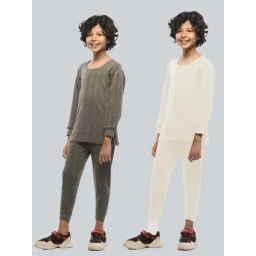 LUX Inferno Kids Grey & White Skinny Fit Full Sleeves Thermal Set (Pack of 2)-image-44