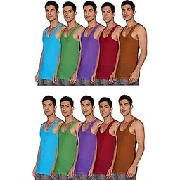 lux venus Men's Round Neck Sleeveless Cotton Vest (Pack of 10)-picture-28