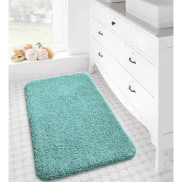 Aqua Solid Polyester 24x16 Inches Super Soft Bath Mat By Luxe Home International-picture-34
