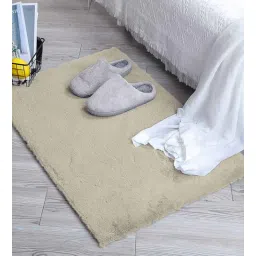 Beige Solid Polyester 30x18 Inches AntiSkid Bath Mat by Luxe Home International-picture-15