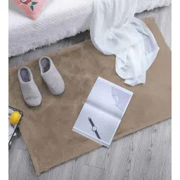 Beige Solid Polyester 30x18 Inches AntiSkid Bath Mat by Luxe Home International-picture-39