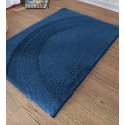 Blue Solid Polyester 36x24 Inches AntiSkid Bath Mat by Luxe Home International-picture-32