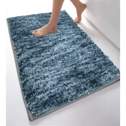 Blue Solid Polyester 36x24 Inches Super Soft Bath Mat By Luxe Home International-picture-33