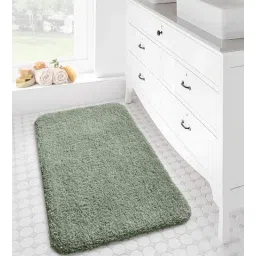 Green Solid Polyester 24x16 Inches Super Soft Bath Mat By Luxe Home International-picture-25