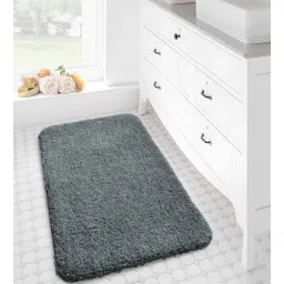 Grey Solid Polyester 24x16 Inches Super Soft Bath Mat By Luxe Home International-picture-20