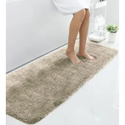 luxe home international Beige Solid Microfiber 5 ft x 2 ft Machine Made Runner-picture-29