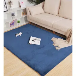 luxe home international Blue Solid Polyester 4 ft x 6 ft Machine Made Carpet-picture-36