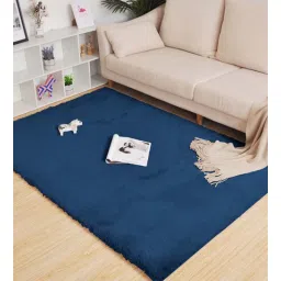 luxe home international Blue Solid Polyester 4 ft x 6 ft Machine Made Carpet-picture-35