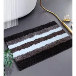 luxe home international Brown Striped Microfibre 23x15 Inches AntiSkid Bath Mat-picture-11