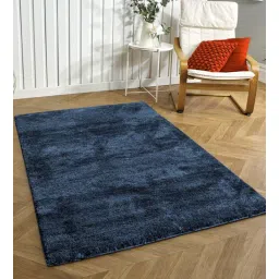 luxe home international Navy Blue Solid Microfibre 4 ft x 6 ft Machine Made Carpet-picture-24