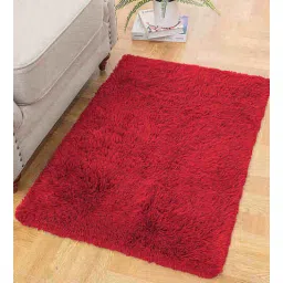 Maroon Solid Polyester 36x24 Inches AntiSkid Bath Mat By Luxe Home International-picture-22