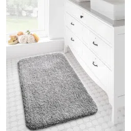 Silver Solid Polyester 24x16 Inches Super Soft Bath Mat By Luxe Home International-picture-10